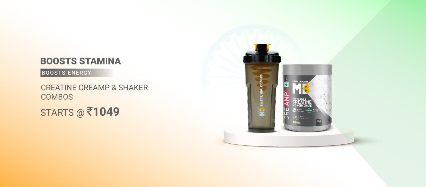 Creatine Monohydrate CreAMP & Shaker Combos - Starts @ Rs. 1049