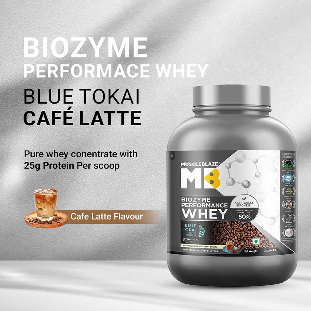 2 - MuscleBlaze Biozyme Performance Whey,  4.4 lb  Blue Tokai Cafe Latte