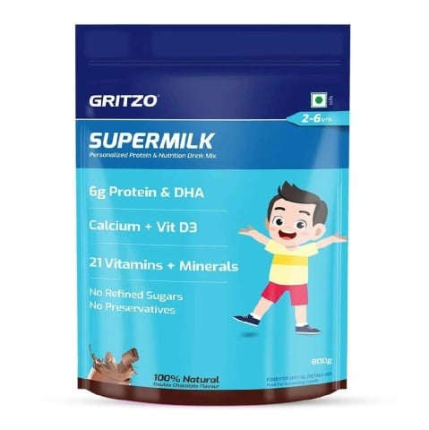 2 - Gritzo Supermilk for 2-6 Yrs Protein & Nutrition Drink Mix OP,  1 kg  Natural Double Chocolate 