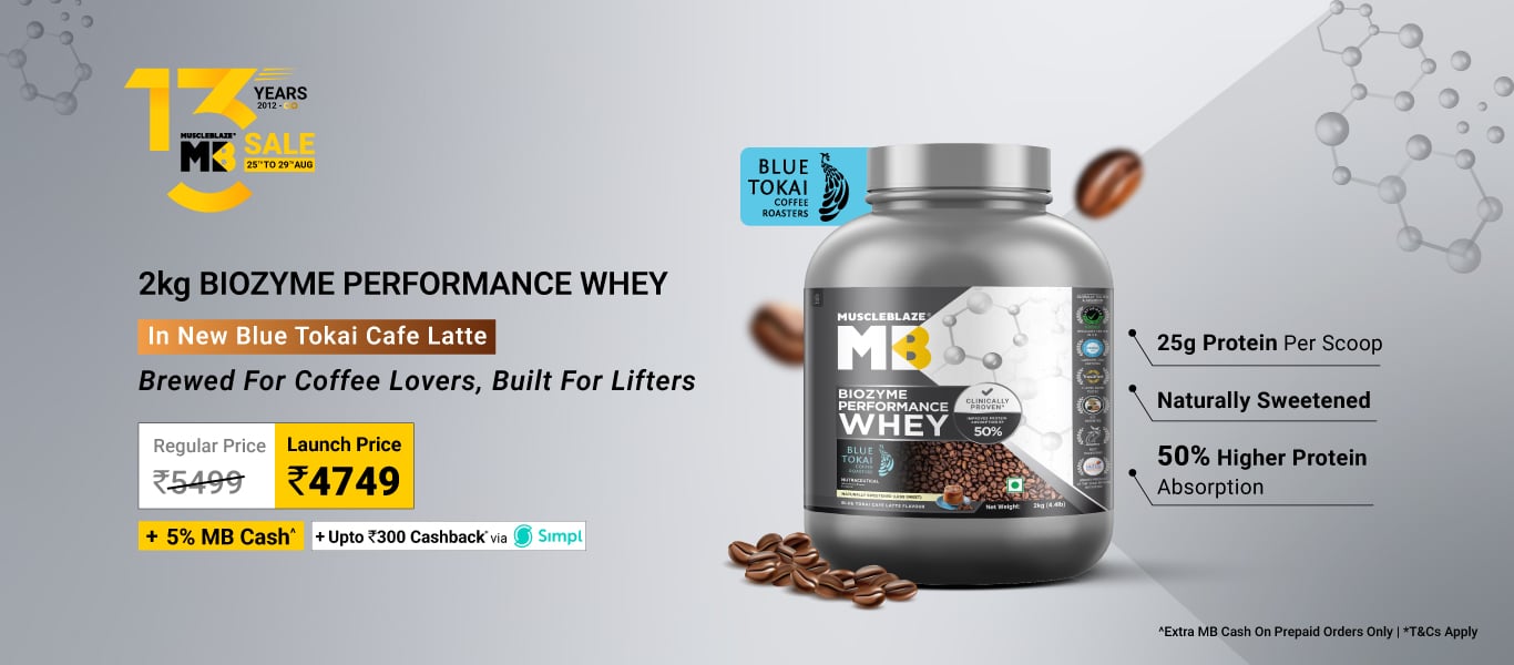Launch: MuscleBlaze Biozyme Performance Whey Blue Tokai Cafe Latte @ 4749