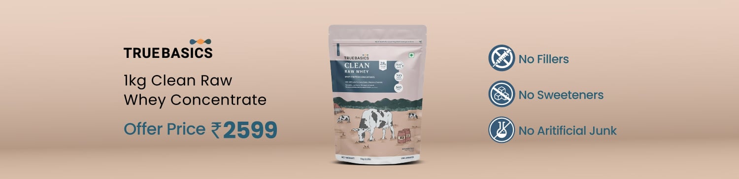 TrueBasics Clean Raw Whey Concentrate, 2.2 lb Unflavoured | Offer Price - 2599