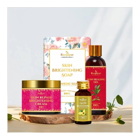 1 - Roopayur Pigmentation Care Combo,  4 Piece(s)/Pack  Skin Repair Brightening Cream + Skin Brightening Soap + Glow Boosting Serum + Skin Healing Gel 