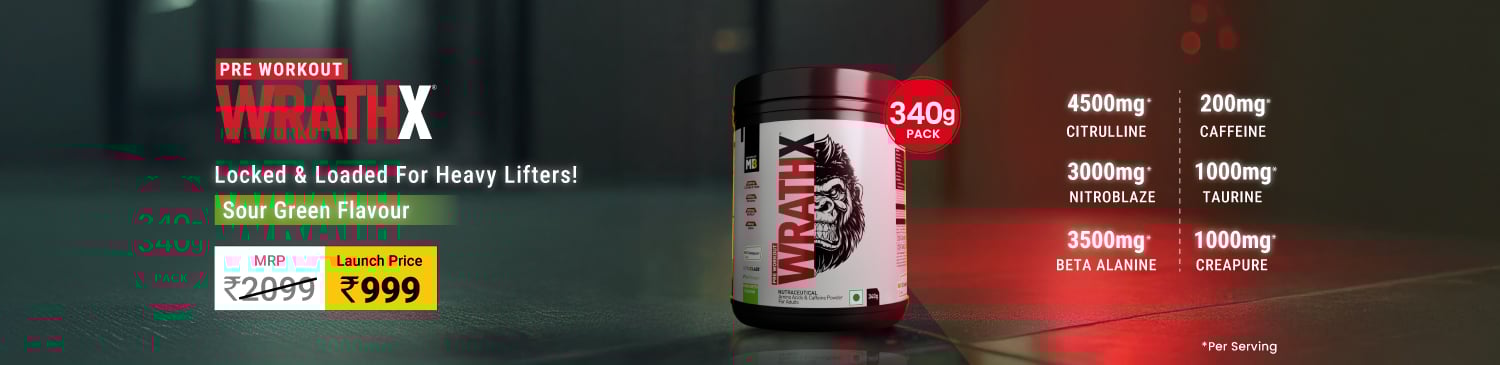 MuscleBlaze Pre Workout WrathX, 340 g (0.75 lb), Sour Green | Launch - 999 | Backup