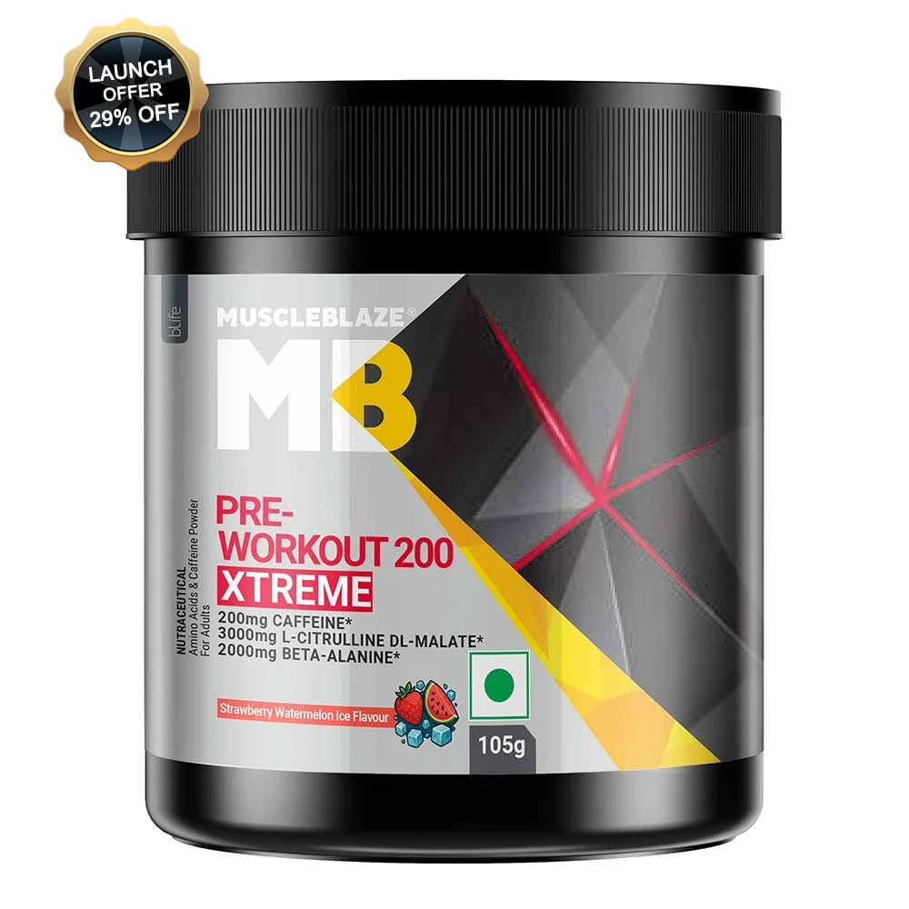 MuscleBlaze PRE Workout 200 Xtreme, 0.23 lb Strawberry Watermelon Ice