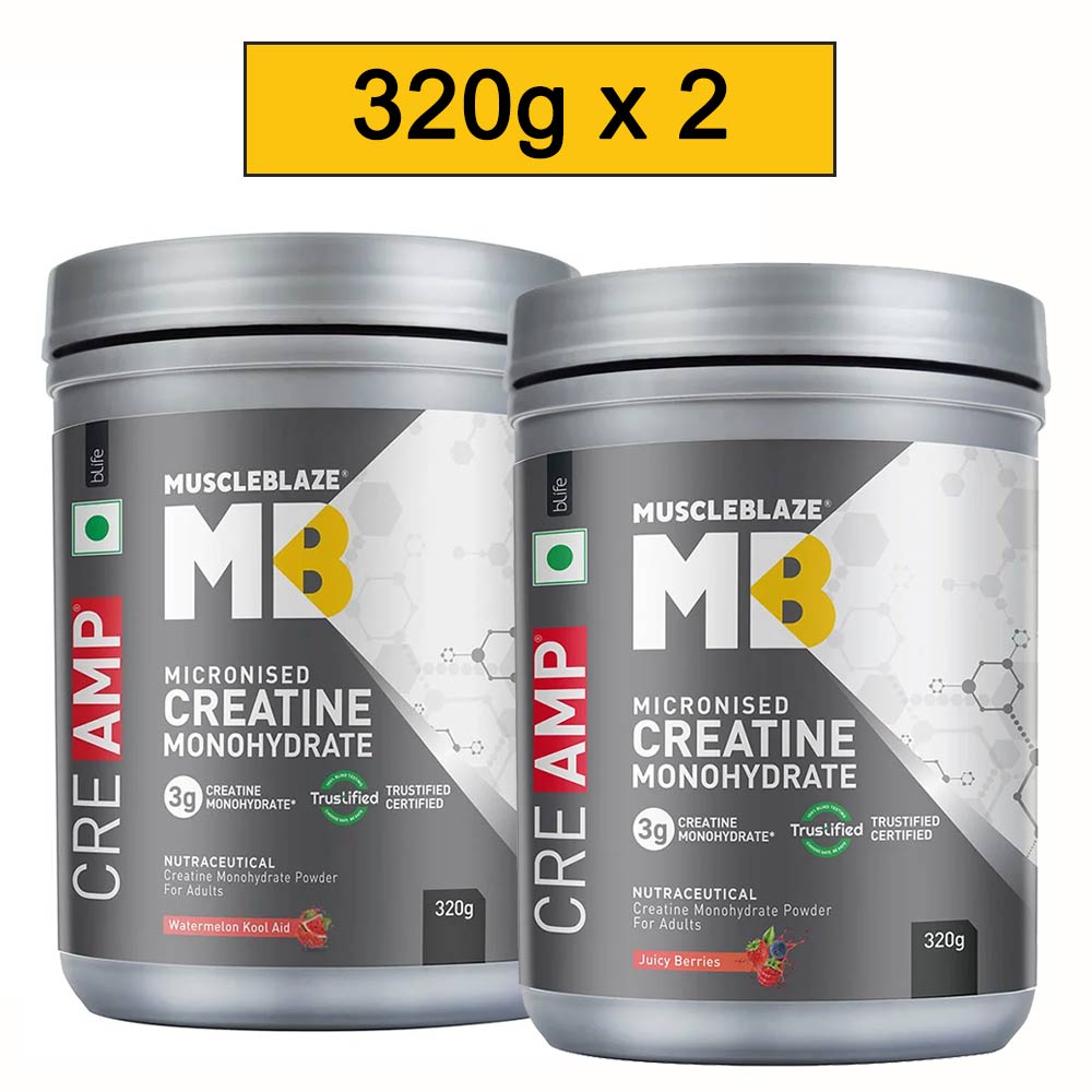 Creatine Monohydrate CreAMP 640g Watermelon Kool Aid & Juicy Berries Pack
