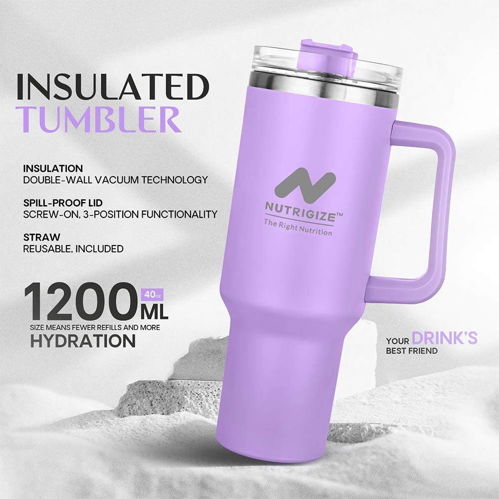 2 - GHC Nutrigize Stainless Steel Tumbler Hot and Cold with Handle and Steel straw,  Purple  1.2 L 