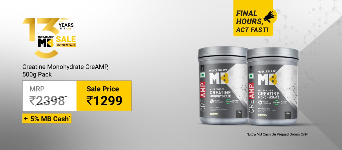 Few Hours Left: Creatine Monohydrate CreAMP 500g Pack @ 1299 + 5% MB Cash