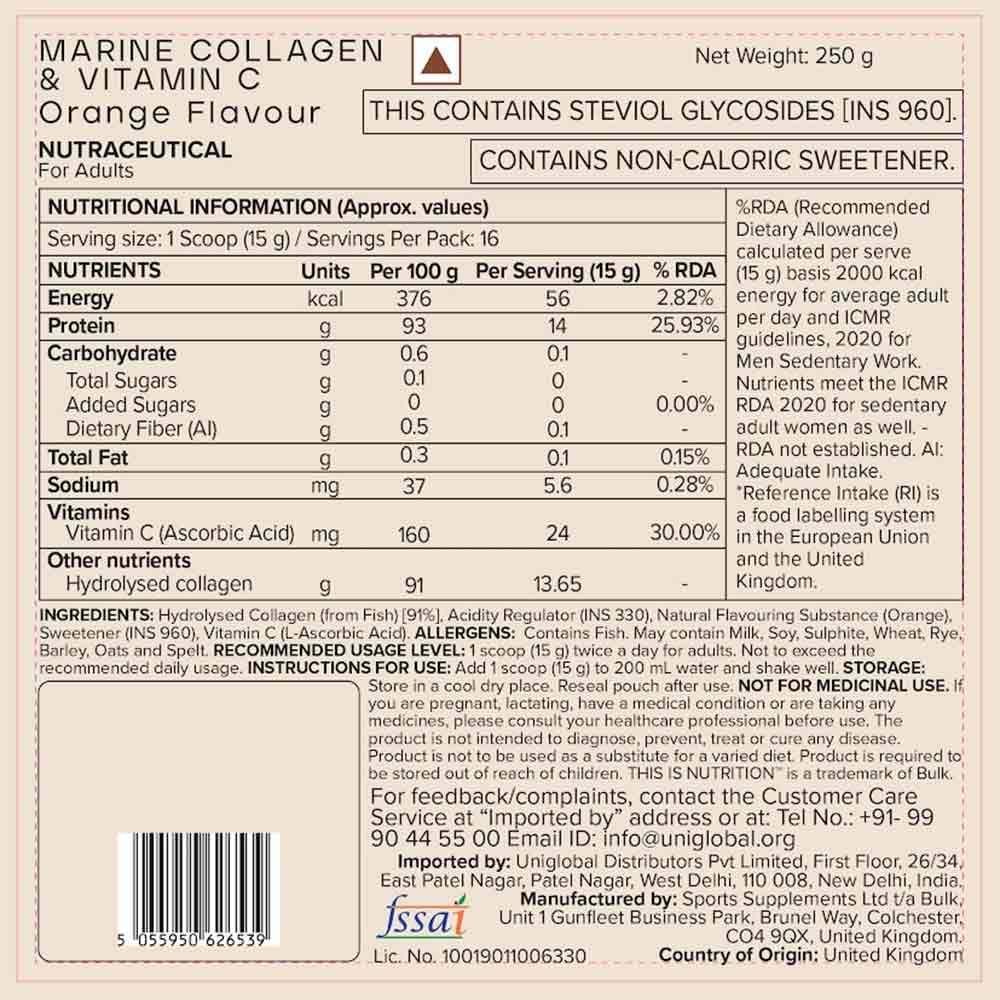 3 - Bulk Marine Collagen & Vitamin C,  0.55 lb  Orange 