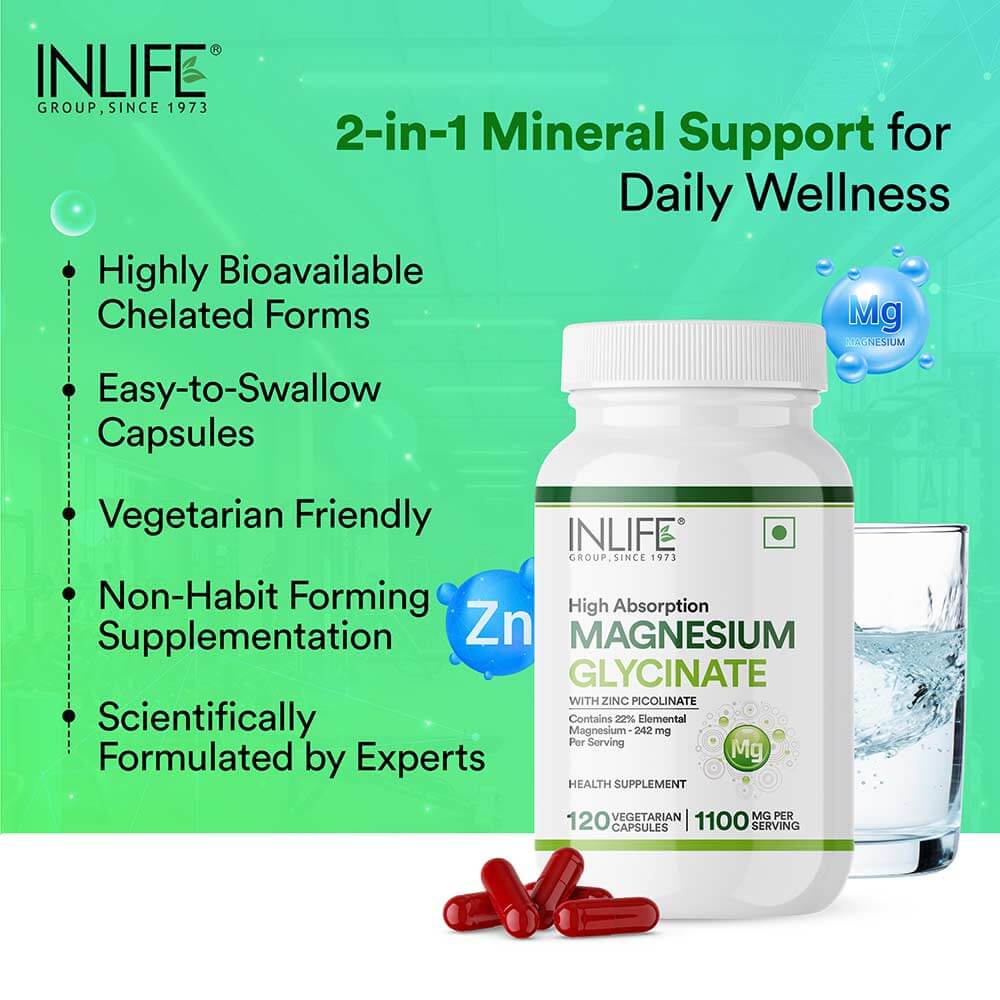 4 - INLIFE Magnesium Glycinate with Zinc Picolinate,  Unflavoured  120 capsules 
