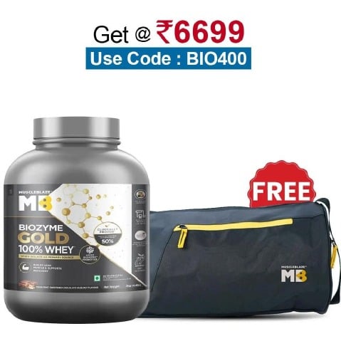 MuscleBlaze Biozyme Gold 100% Whey, 4.4 lb Monk Fruit Sweetened Chocolate Hazelnut
