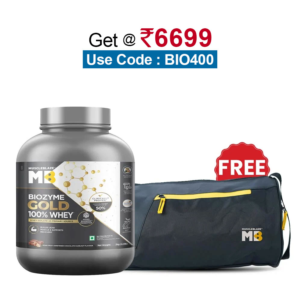 MuscleBlaze Biozyme Gold 100% Whey,  4.4 lb  Monk Fruit Sweetened Chocolate Hazelnut 