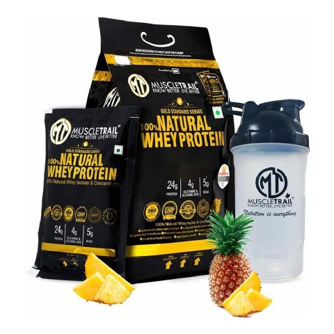 1 - Muscle Trail Gold Standard Series 100% Natural Whey Protein, 60 sachets/pack Pineapple Mint (with Free Shaker Inside)