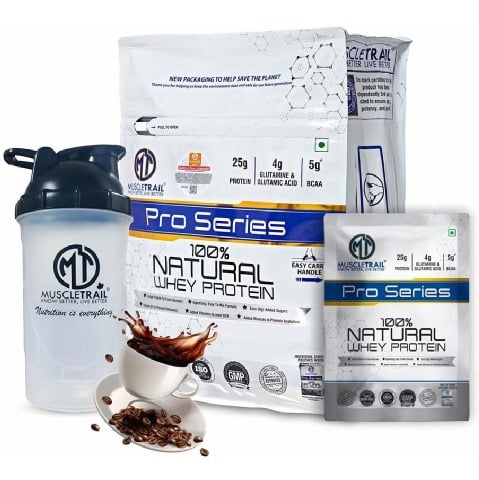 1 - Muscle Trail Pro Series 100% Natural Whey Protein,  50 sachets/pack  Cappuccino (with Free Shaker Inside) 