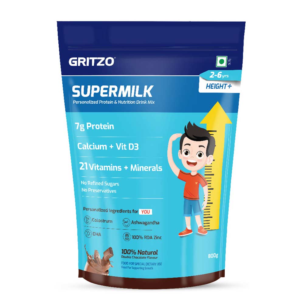 1 - Supermilk Height+ for Boy/Girl 2 to 6 years,  800 g  Double Chocolate  2-6 Yrs  Boy/Girl  Height+  With Unrefined Sugar 