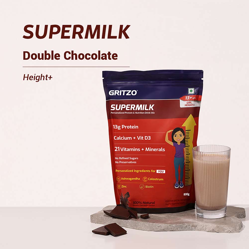 2 - Supermilk Height+ for Girl 13+ years,  800 g  Double Chocolate  13+ Yrs  Girl  Height+  With Unrefined Sugar