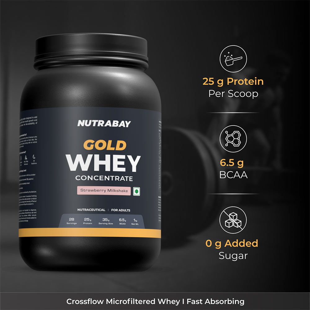 3 - Nutrabay Gold Concentrate Whey Protein,  2.2 lb  Strawberry Milkshake 