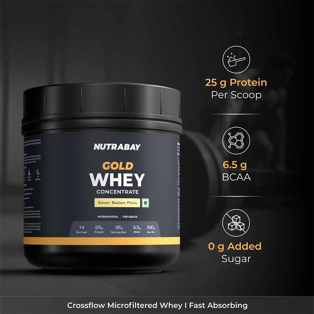 3 - Nutrabay Gold Concentrate Whey Protein,  1.1 lb  Kesar Badam Pista 