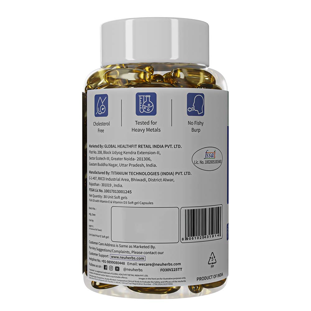 1 - Neuherbs Omega 3 Deep Sea Fish Oil for Heart, Brain & Bone Lemon Flavour,  30 softgels 
