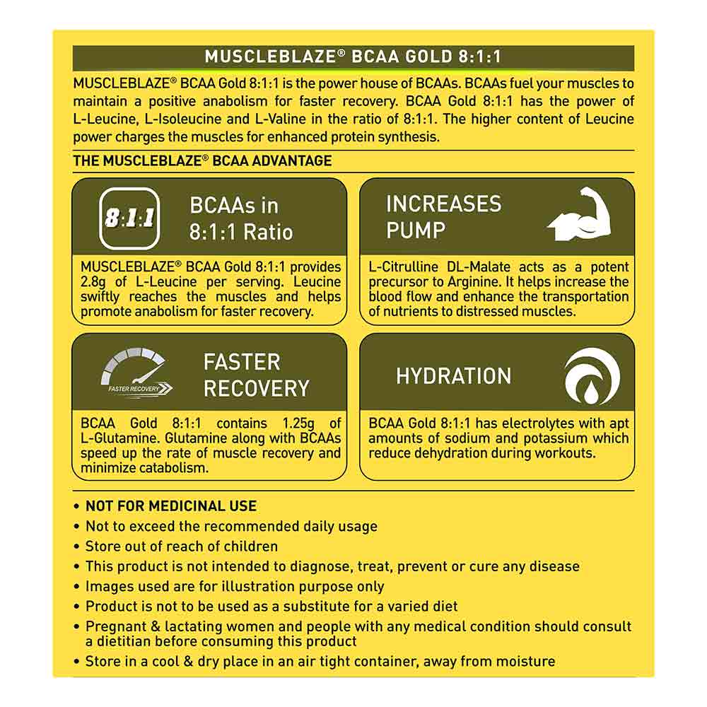 1 - MuscleBlaze BCAA Gold 8:1:1,  0.99 lb  30 Servings  Fruit Punch 