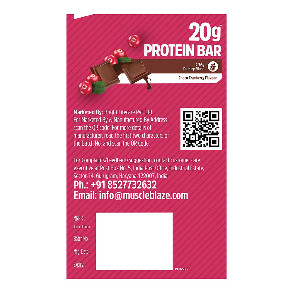 7 - MuscleBlaze Protein Bar (20 gm Protein),  6 bar(s)  Choco Cranberry 