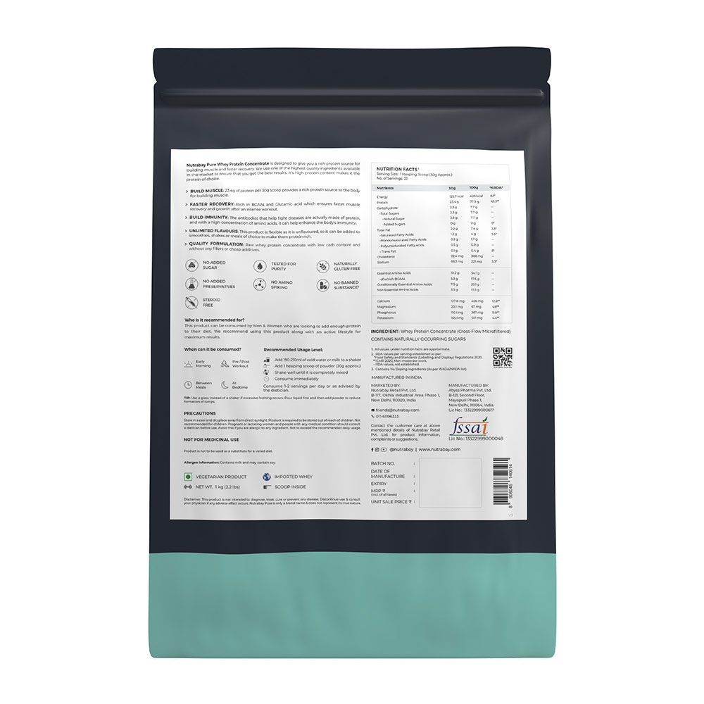 5 - Nutrabay Pure Concentrate Whey Protein,  2.2 lb  Unflavoured 
