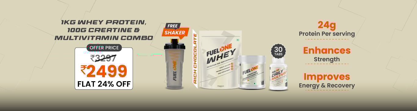 Fuel One Whey Protein Powder 1 kg Rich Chocolate & 100g Creatine Monohydrate & Daily Multivitamin 30 Tabs Combo