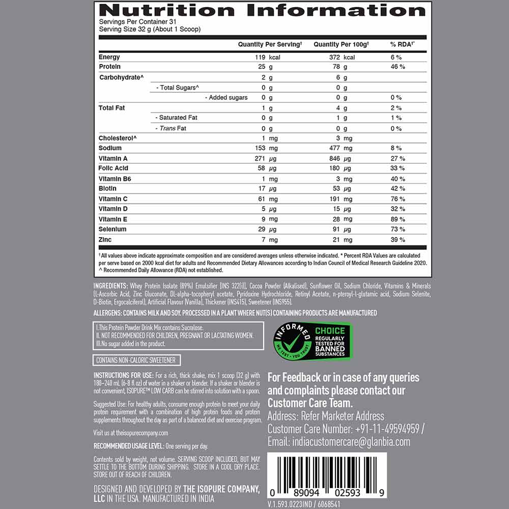 8 - Isopure 100% Whey Protein Isolate,  2.2 lb  Low Carb - Dutch Chocolate 