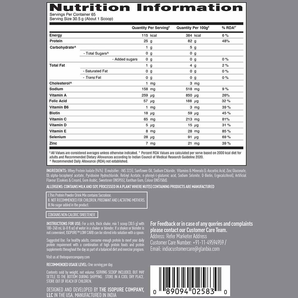 8 - Isopure 100% Whey Protein Isolate,  4.4 lb  Low Carb - Cookies & Cream 