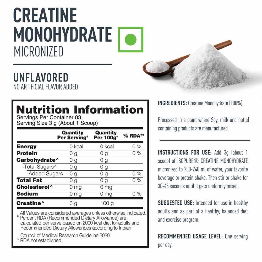 8 - Isopure 100% Creatine Monohydrate,  Unflavoured  0.55 lb 