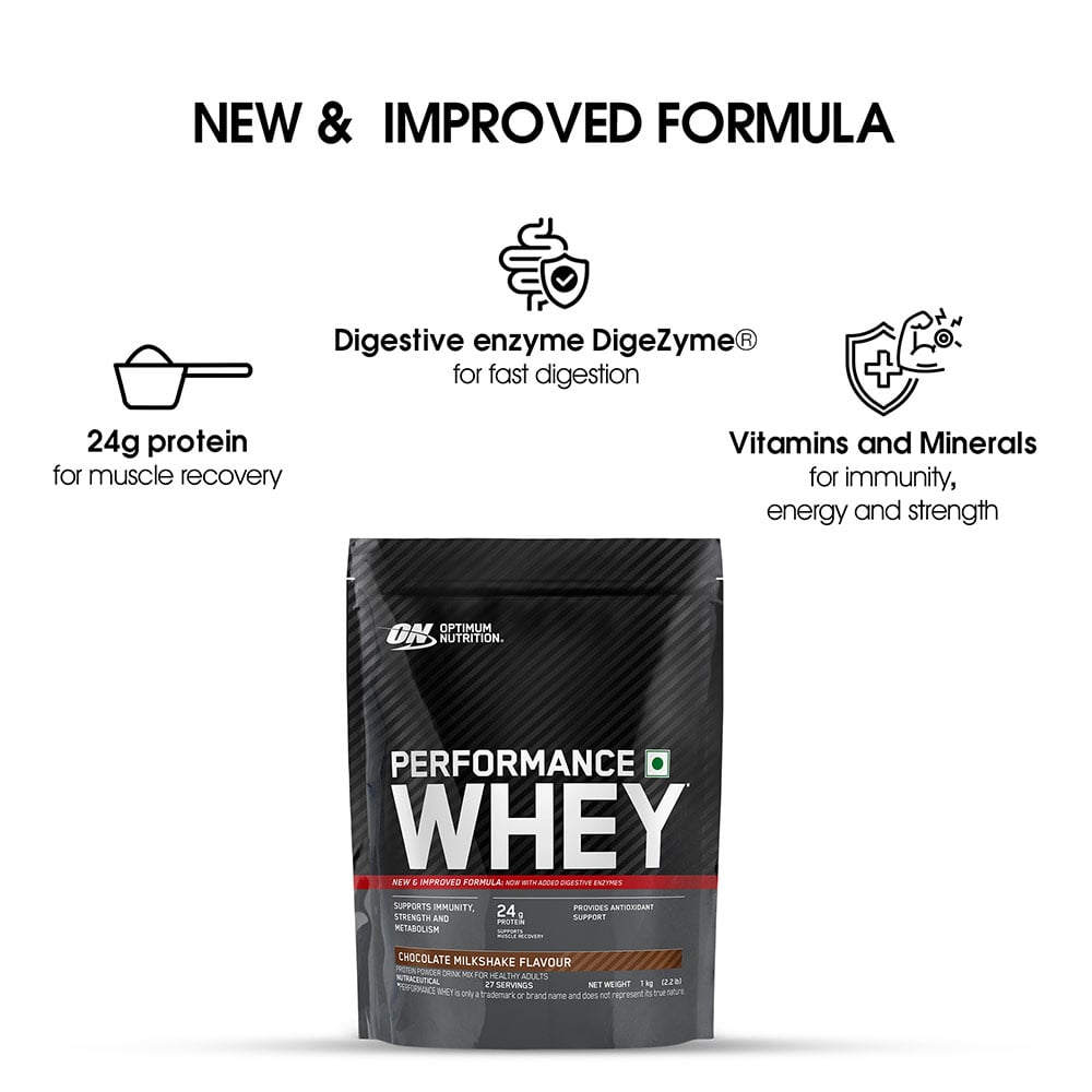 3 - ON (Optimum Nutrition) Performance Whey,  2.2 lb  Chocolate Milkshake (Pouch) 
