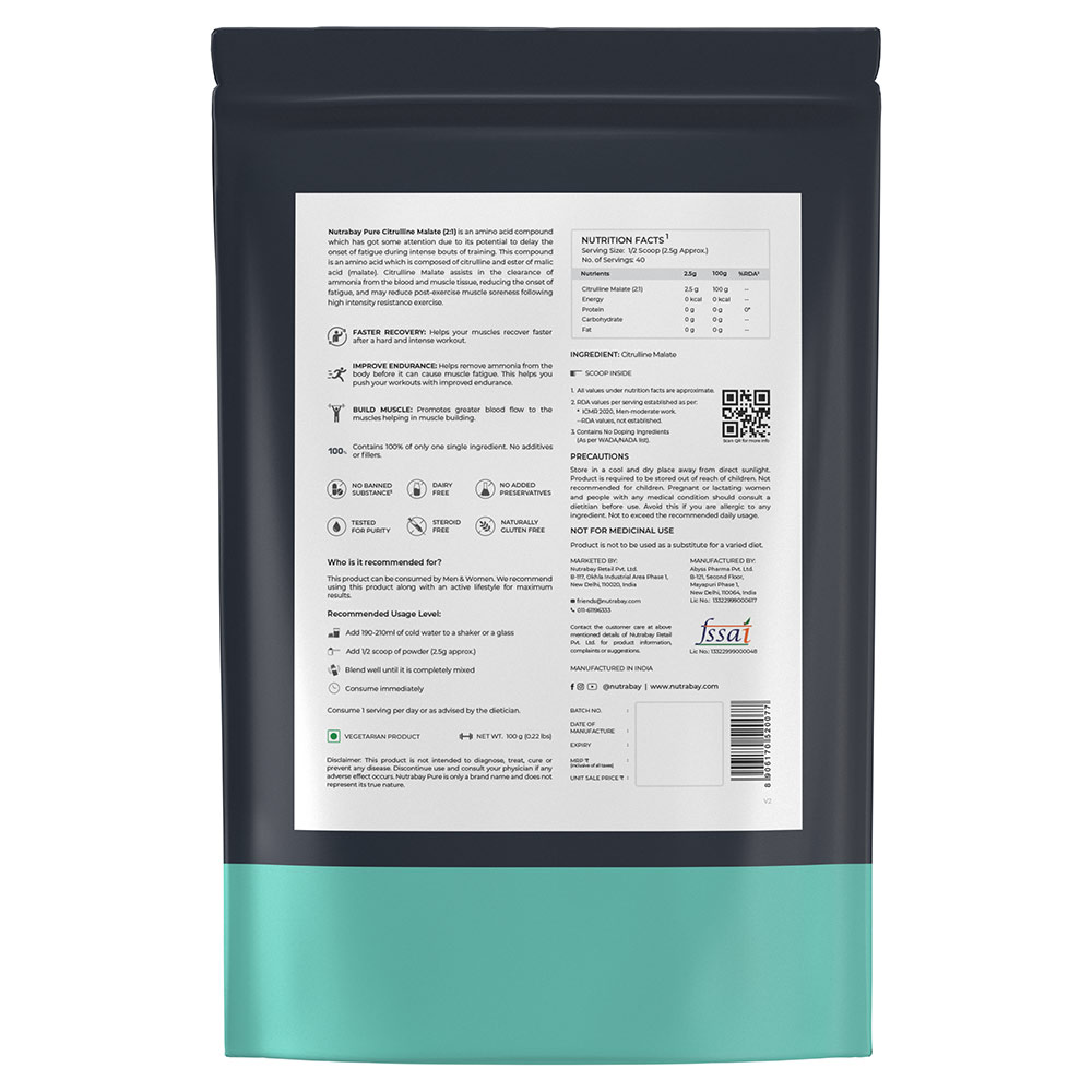 6 - Nutrabay Pure Citrulline Malate Amino Acid,  0.22 lb  Unflavoured 