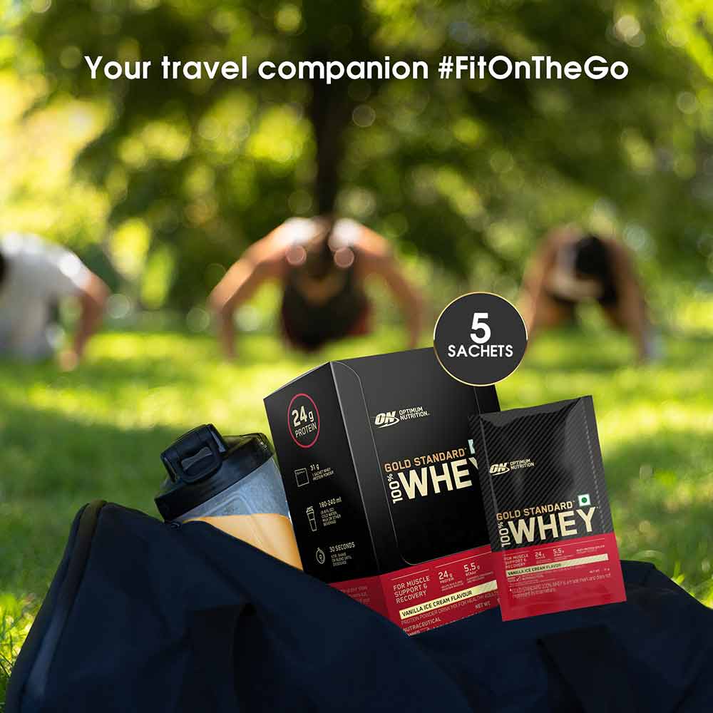 6 - ON (Optimum Nutrition) Gold Standard 100% Whey Protein,  5 sachets/pack  Vanilla Ice Cream 