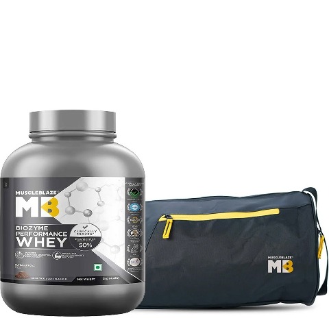 MuscleBlaze Biozyme Performance Whey 2 kg Rich Chocolate & Gym Bag Combo
