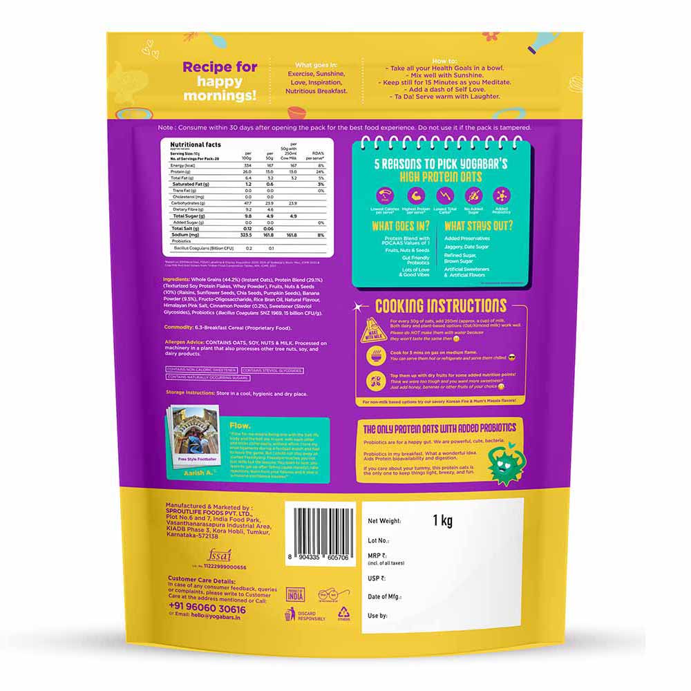 7 - Yogabar 26g High Protein Oats,  1 kg  Banana Creme 