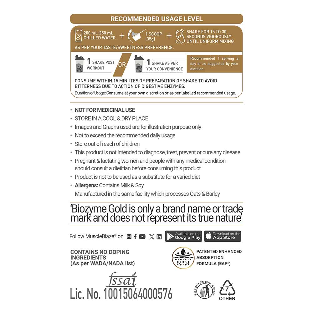 7 - MuscleBlaze Biozyme Gold 100% Whey,  8.8 lb  Double Rich Chocolate