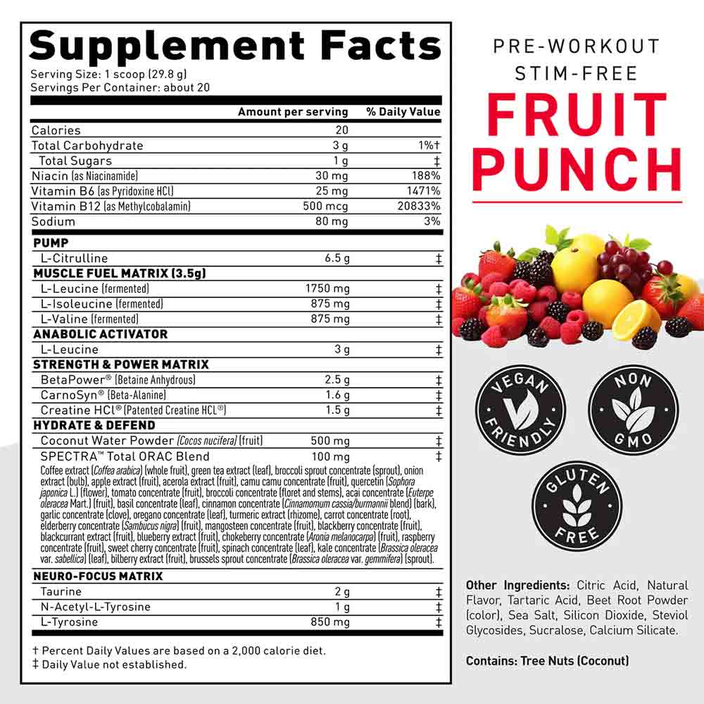 3 - Kaged Muscle Pre-Workout Stim-Free,  1.24 lb  Fruit Punch 