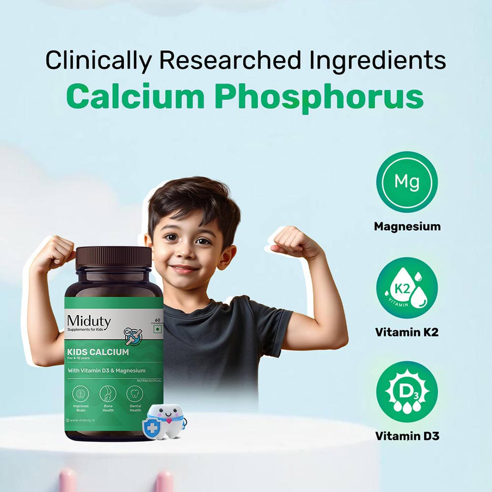3 - Miduty Kids Calcium with Vitamin D3 & Magnesium,  60 chewable tablet(s)  Unflavoured 