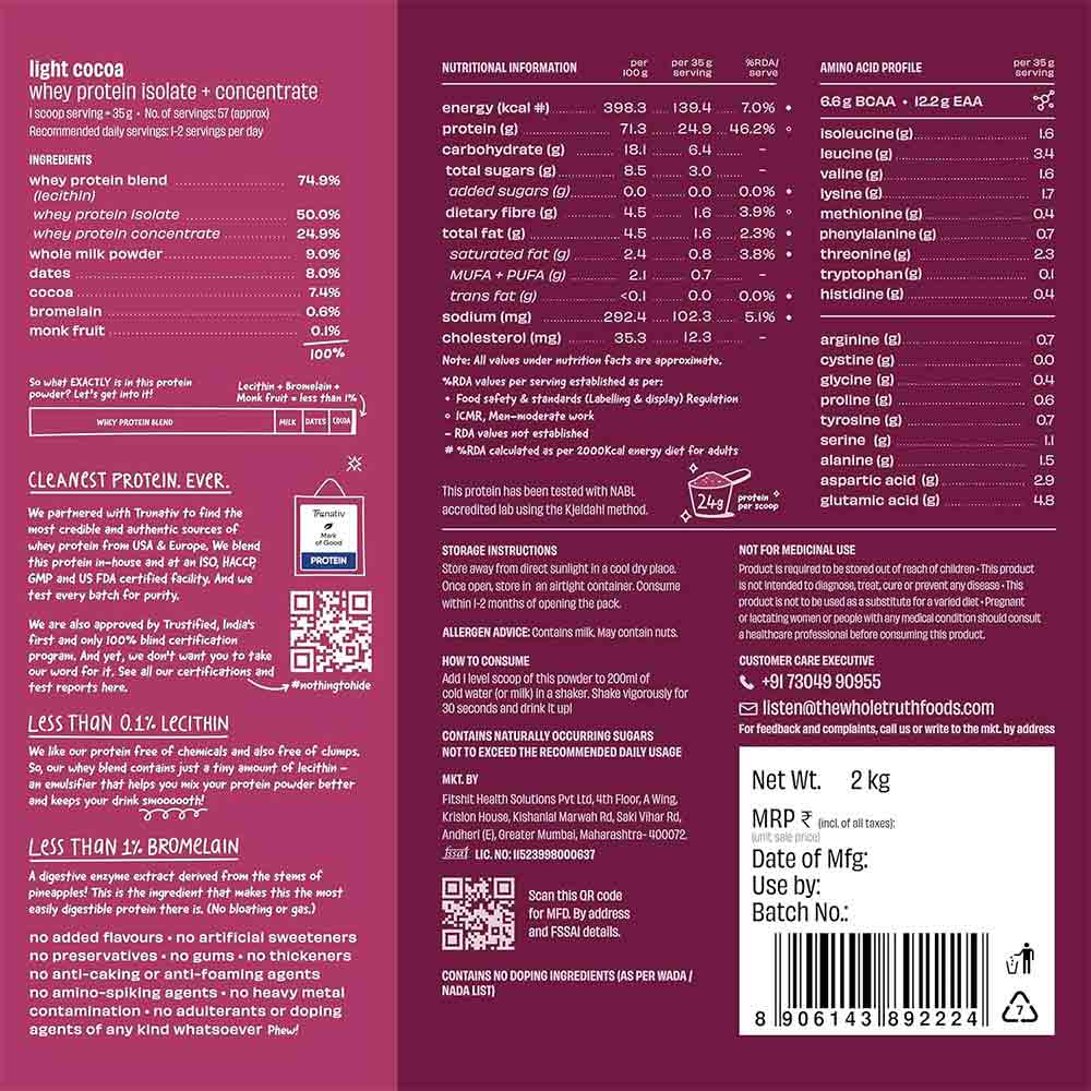 2 - The Whole Truth Whey Protein,  4.4 lb  Light Cocoa 