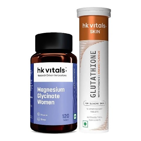 HealthKart HK Vitals Glutathione Effervescent Orange 15 tabs & Magnesium Glycinate Women 120 Tabs Combo