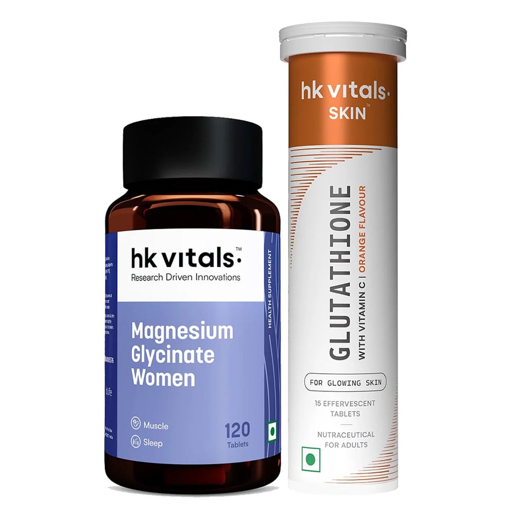 HealthKart HK Vitals Glutathione Effervescent Orange 15 tabs & Magnesium Glycinate Women 120 Tabs Combo