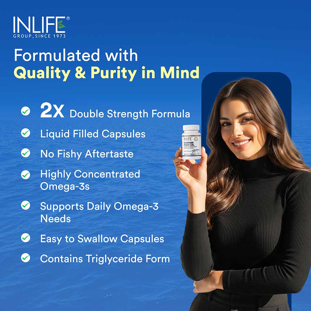 4 - INLIFE Fish Oil Double Strength Omega 3 (1000 mg),  60 capsules 
