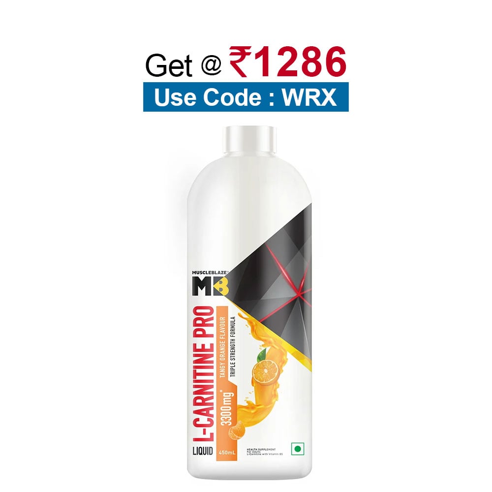 MuscleBlaze Liquid L-Carnitine PRO - 3300mg Triple Strength Formula,  450 ml  Tangy Orange 