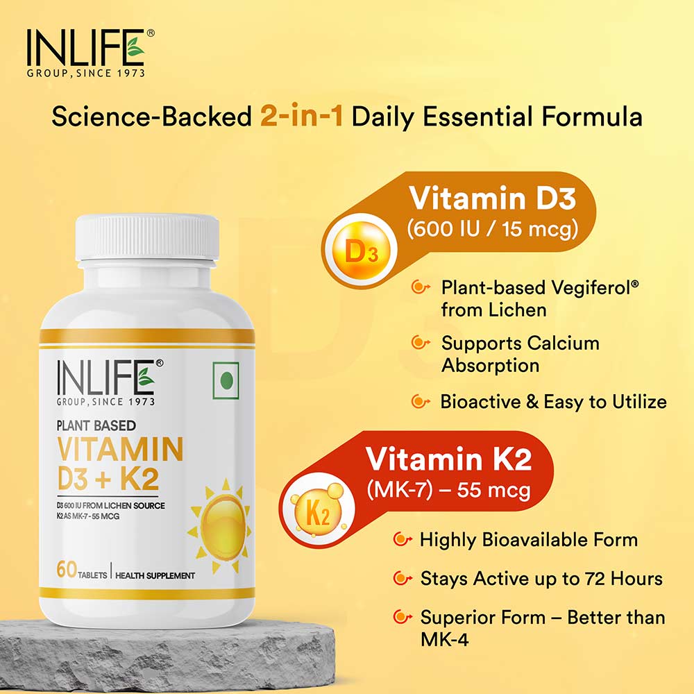 8 - INLIFE Plant Based Vitamin D3 (600 IU) +  K2 (MK7),  60 tablet(s)  Unflavoured 