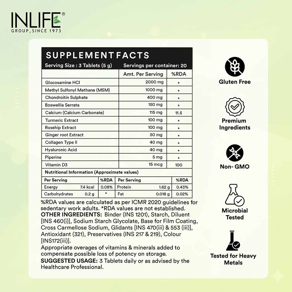 9 - INLIFE Glucosamine Chondroitin MSM with Collagen Hyaluronic Acid Calcium & Vitamin D3,  60 tablet(s) 