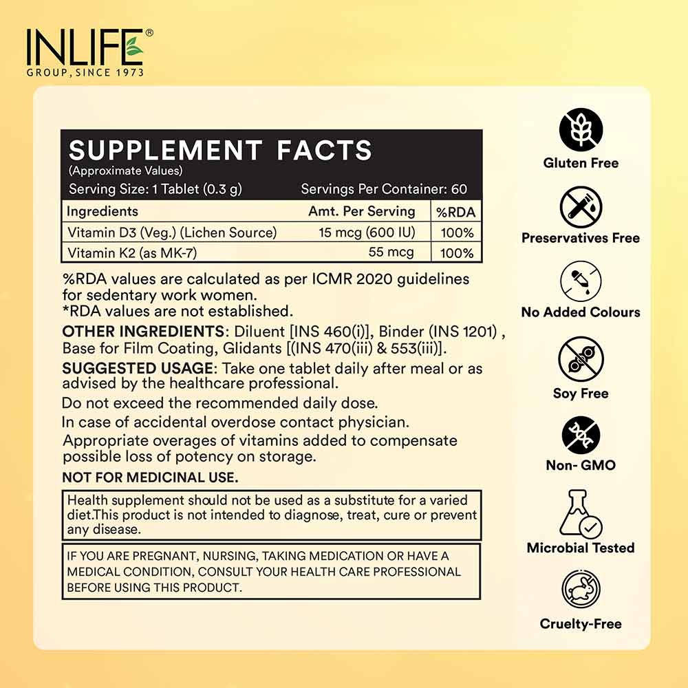 4 - INLIFE Plant Based Vitamin D3 (600 IU) +  K2 (MK7),  60 tablet(s)  Unflavoured 