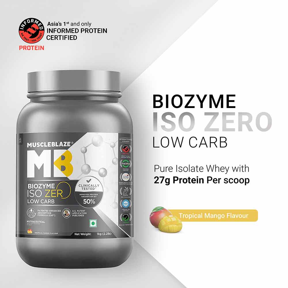 2 - MuscleBlaze Biozyme Iso-Zero,  2.2 lb  Low Carb Tropical Mango