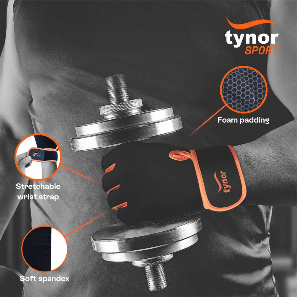 2 - Tynor Tynogrip Gym Gloves with Wrist Support,  Black  Medium 