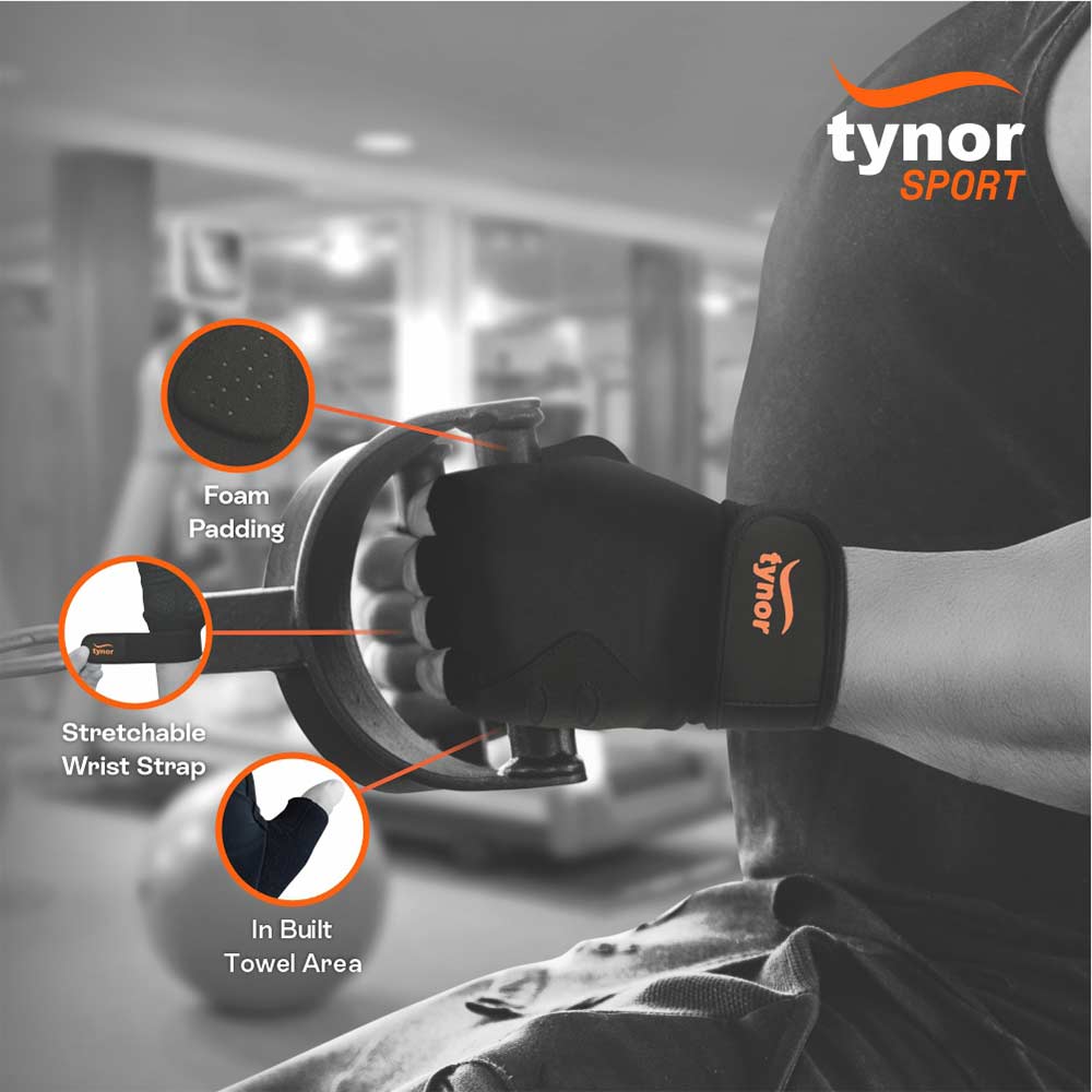 2 - Tynor Tynogrip Training Gloves with Wrist Support,  Black  Medium 