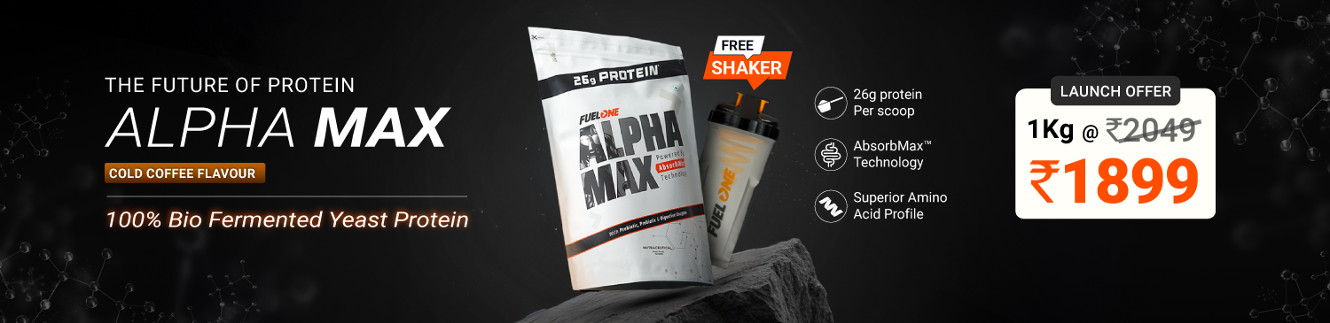 Fuel One Alpha Max Protein, 1 kg (2.2 lb), Cold Coffee | Launch - 1899 with Free Shaker