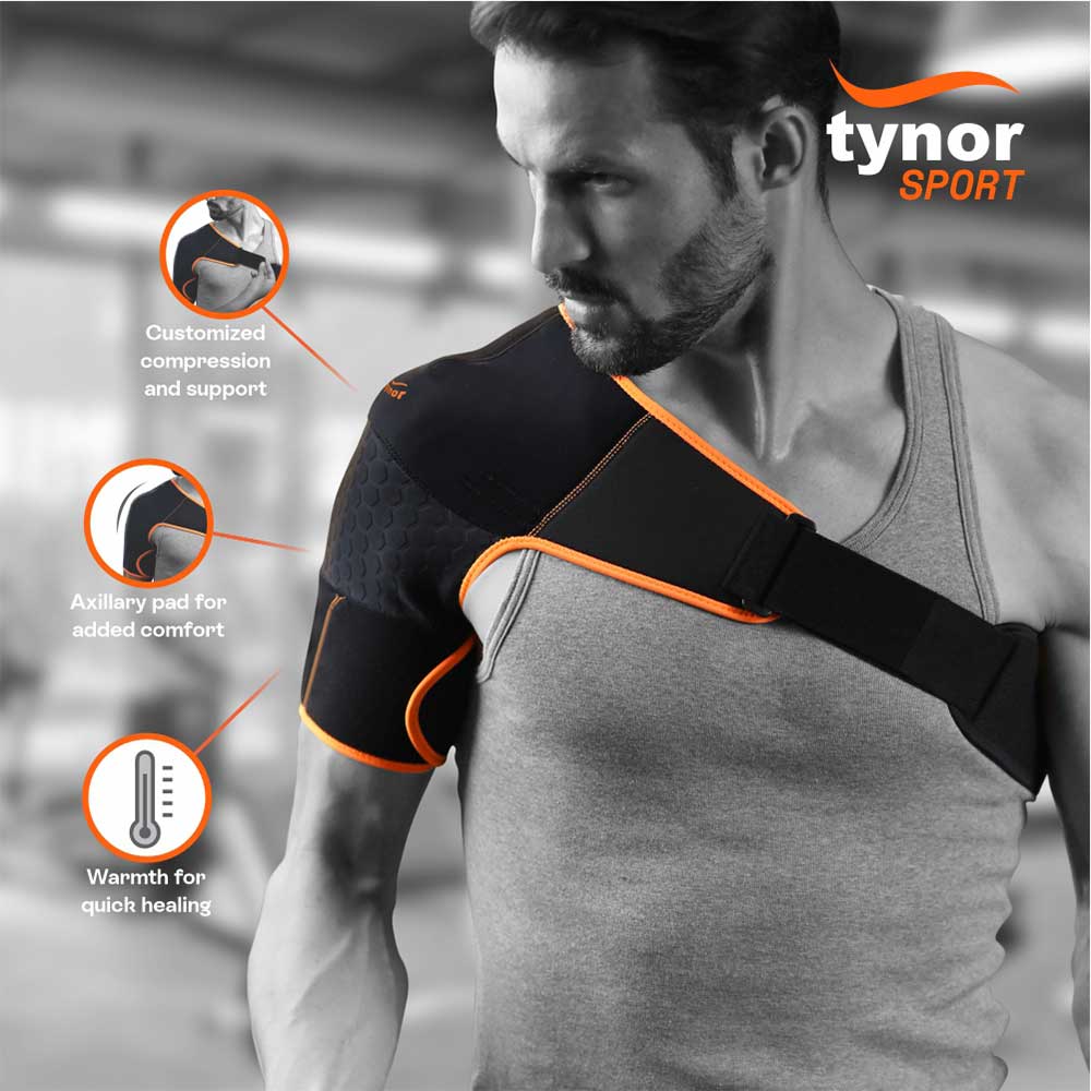 2 - Tynor Shoulder Support Double Lock (Neo),  Black/Orange  Universal 